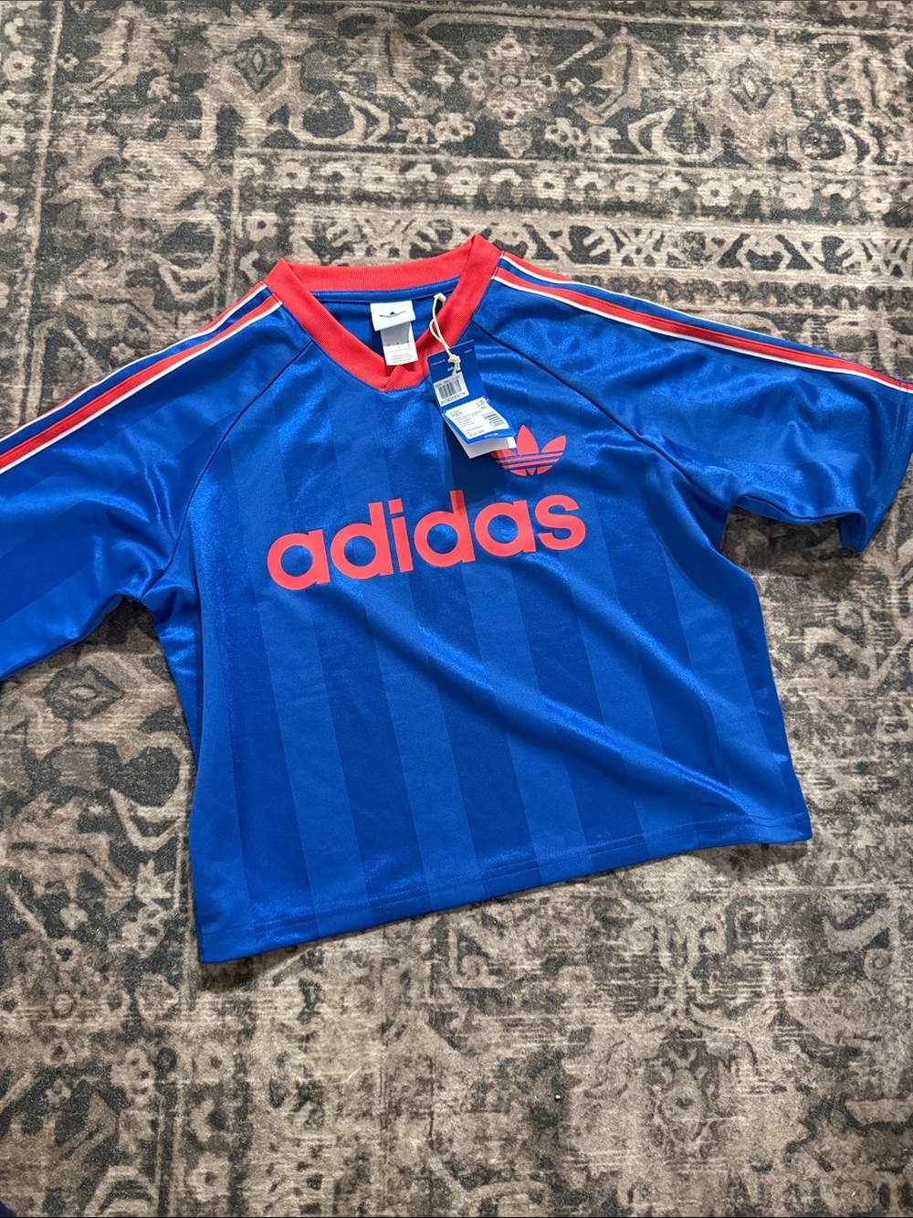 NWT adidas Youth L Royal Blue Jersey with Red Accents